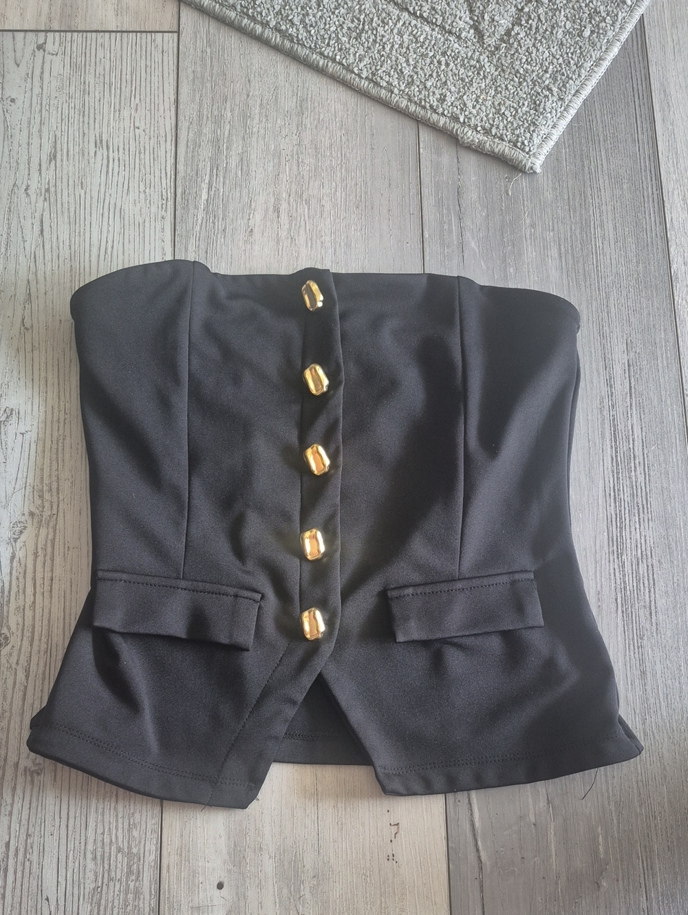 Black Strapless Bustier Top with Gold Buttons Womens  M